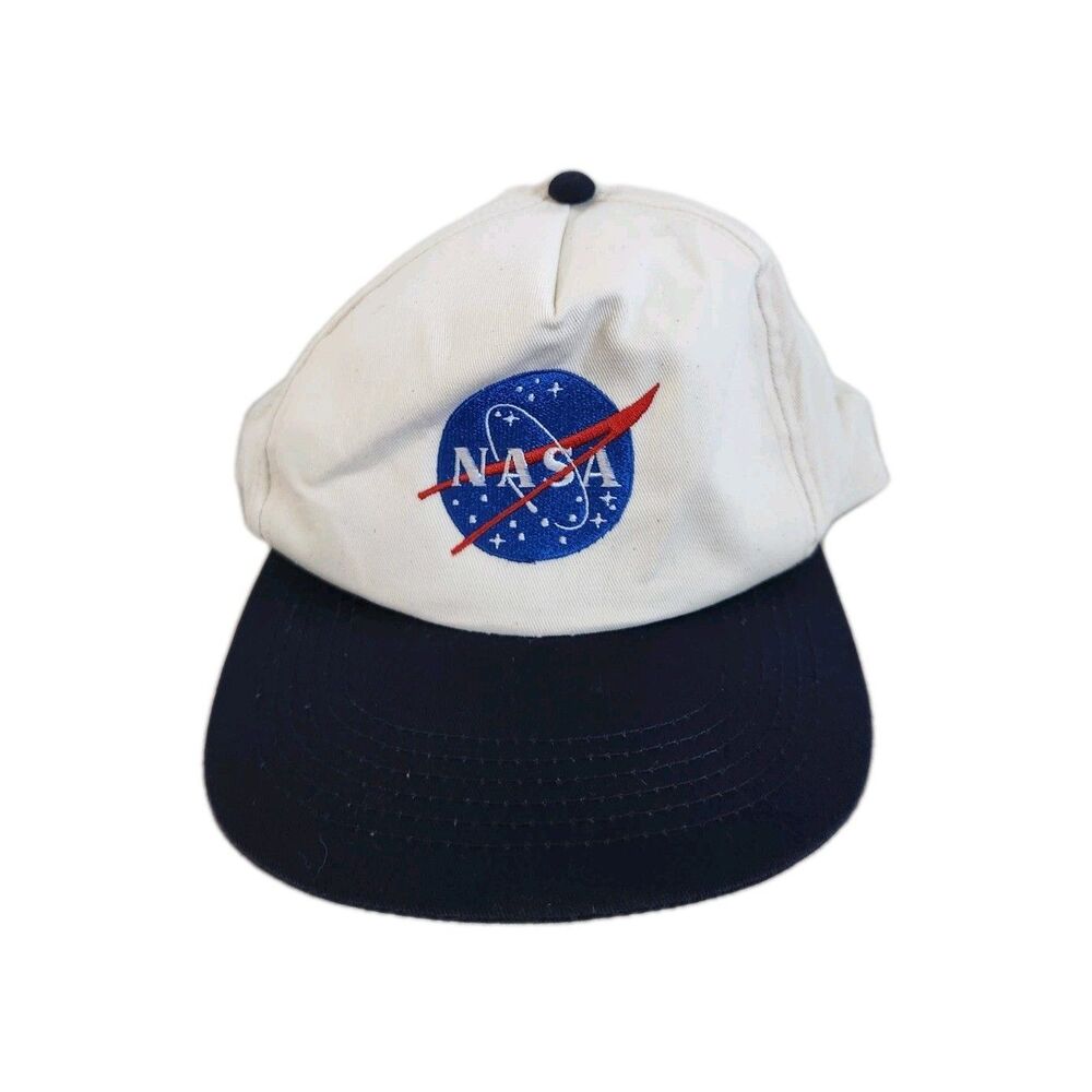 NASA Baseball Hat White Blue Brim Youngan Cap Large Logo Adjustable OSFA GUC